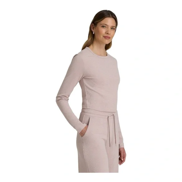 American Tall Cropped Long Sleeve Waffle Shirt for Tall Women DESERT ROSE Size S - Picture 3 of 13